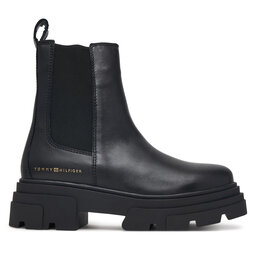 Tommy Hilfiger Klassische Stiefeletten Tommy Hilfiger Leather Chunky Chelsea Boot FW0FW09679 Schwarz