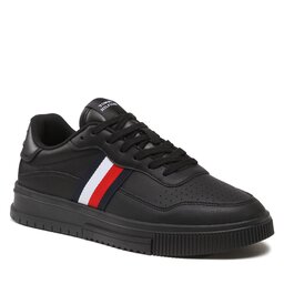 Tommy Hilfiger Сникърси Tommy Hilfiger Supercup Leather Stripes FM0FM04824 Triple Black 0GQ