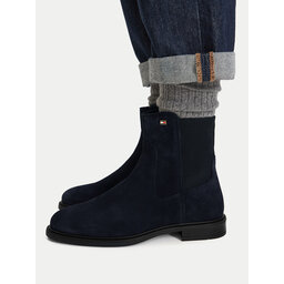 Tommy Hilfiger Klassische Stiefeletten Tommy Hilfiger Enamel Flag Suede Ankle Chelsea FW0FW09575 Dunkelblau