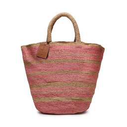 Manebi Handtasche Manebi Natural Raffia Summer Bag v 5.8 AD Tan And Pink Stripes