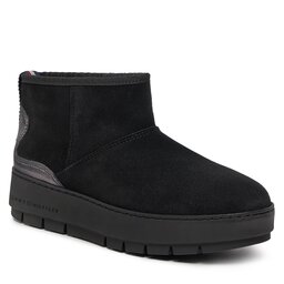 Tommy Hilfiger Botki Tommy Hilfiger Metallic Suede Snowboot FW0FW07850 Black BDS