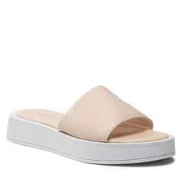 Calvin Klein Sandaler och Slip-ons Calvin Klein Flatform Slide - Canv Mono HW0HW00893 Sand Mono 0LD