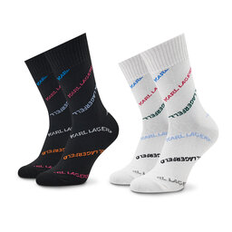 KARL LAGERFELD Set de 2 perechi de șosete lungi de damă KARL LAGERFELD Futuristic Aop 225W6005 Black/White 998
