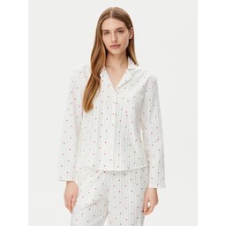Hunkemöller Hunkemöller Μπλούζα πιτζάμας Jacquard Hearts 301436 Λευκό Relaxed Fit
