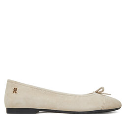 Tommy Hilfiger Baleríny Tommy Hilfiger Toe Cap Suede Ballerina FW0FW08909 Béžová