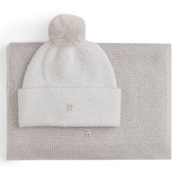 Tommy Hilfiger Σετ Κασκόλ και Σκούφος Tommy Hilfiger Pom Pom AW0AW17995 Μπεζ