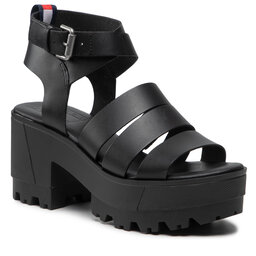 Tommy Jeans Sandały Tommy Jeans Heeled Leather Sandal EN0EN01803 Black BDS