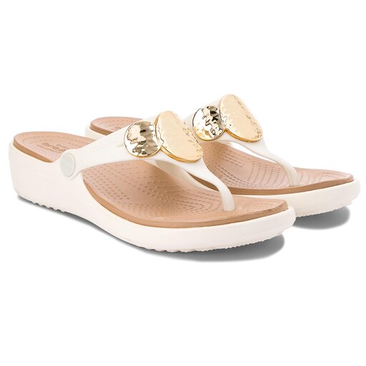 Tongs Crocs Sanrah Embellished Wedge Flip 204009 Beige chaussures
