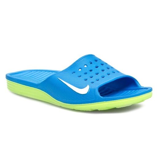 Júnior pesadilla Corteza Chanclas Nike Solarsoft Slide 386163 413 Photo Blue/White/Electro Green •  Www.zapatos.es