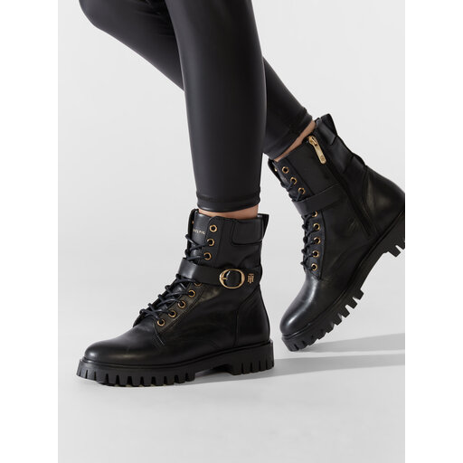 Tommy hilfiger oversized buckle flat boot on sale