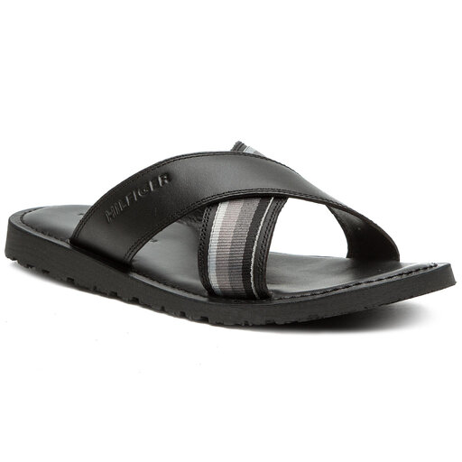 Pantoletten Tommy Hilfiger Criss Cross Leather Sandal FM0FM02120 Schwarz eschuhe