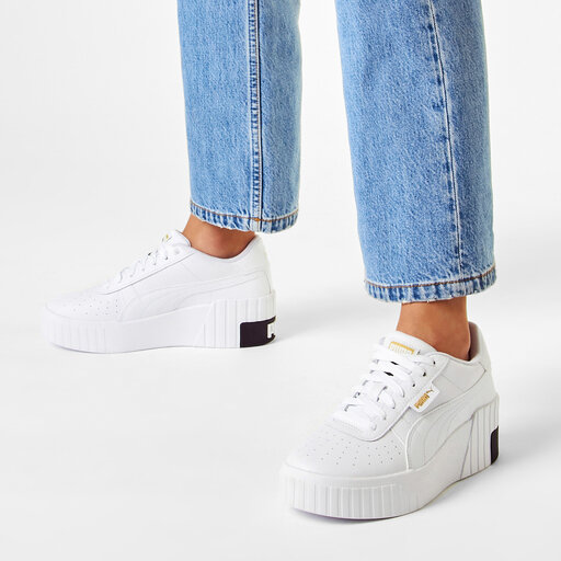 puma white cali wedge platform sneakers