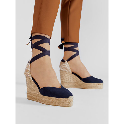 Espadrillas Castañer Chiara Con Zeppa 9cm Tela Blu Fatte In - Main Image