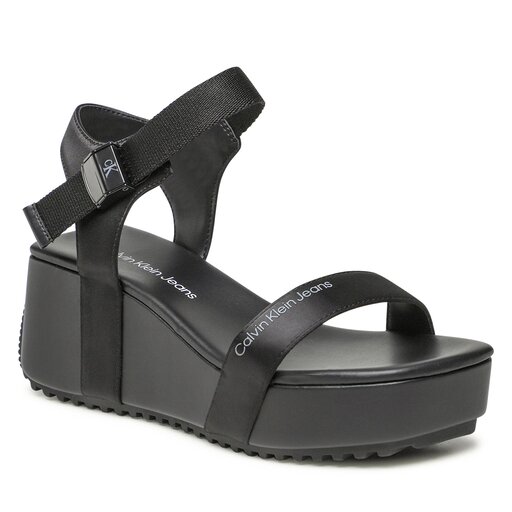 Sandalen Calvin Klein Jeans Wedge Block Sandal Satin Hw YW0YW00980 Schwarz eschuhe