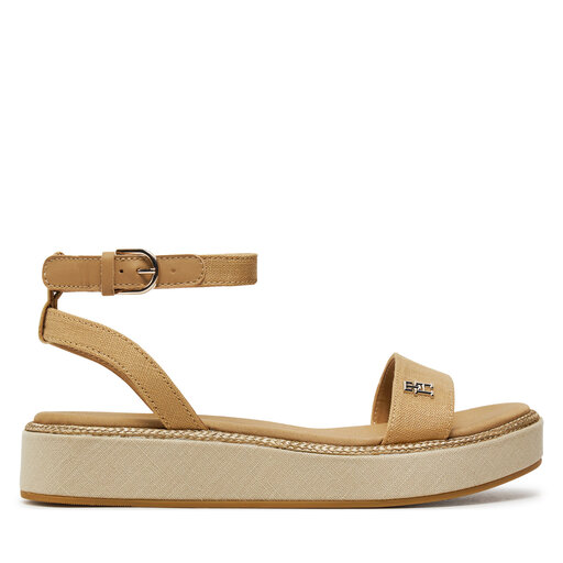 Сандали Tommy Hilfiger Linen With Gold Flatform FW0FW08051 Каки | obuvki.bg