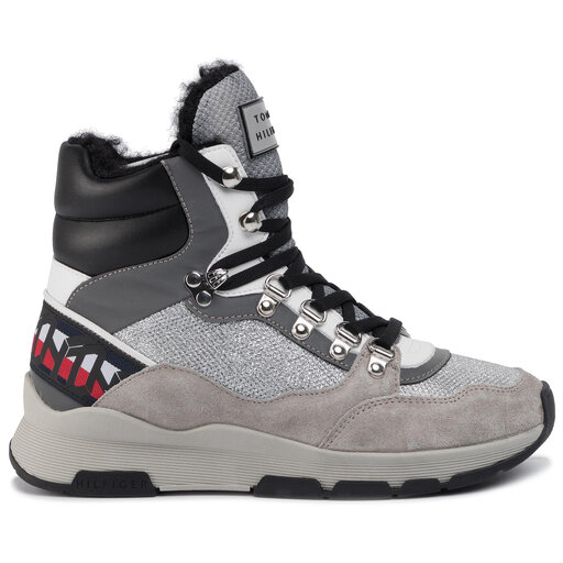 TOMMY HILFIGER Сникърси - Tommy Sparkle Sporty Boot FW0FW04635 Metallic  Silver 0K4 - Fan Sport