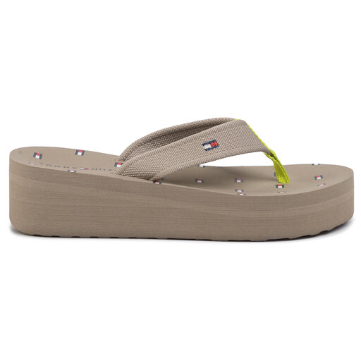 Tongs Tommy Hilfiger Flag Mid Wedge Beach Sandal FW0FW04626 Stone