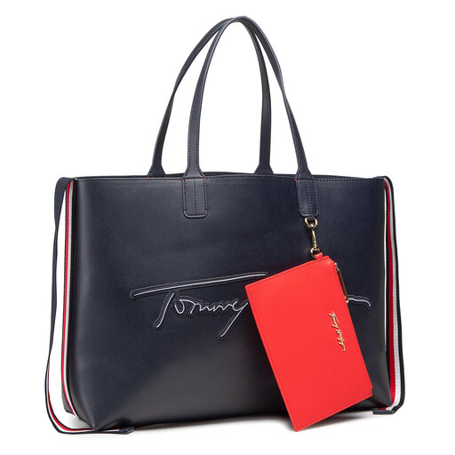 Handtasche Tommy Hilfiger Iconic Tommy Tote Signature AW0AW09707 Dunkelblau eschuhe