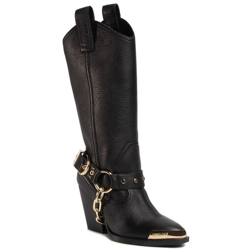 versace jeans knee high buckle boots