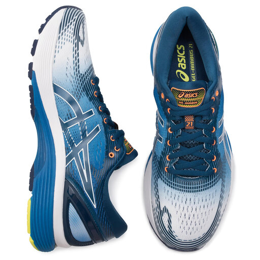 Обувки Asics Gel-Nimbus 21 1011A714 White/Lake Drive 100 • Www.obuvki.bg
