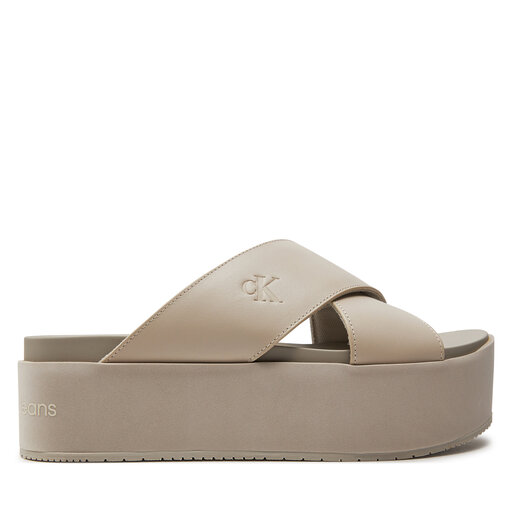 Mules sandales de bain Calvin Klein Jeans Flatform Cross Mg Uc YW0YW01349 Beige