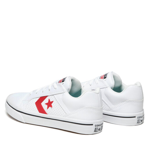 white and red leather converse