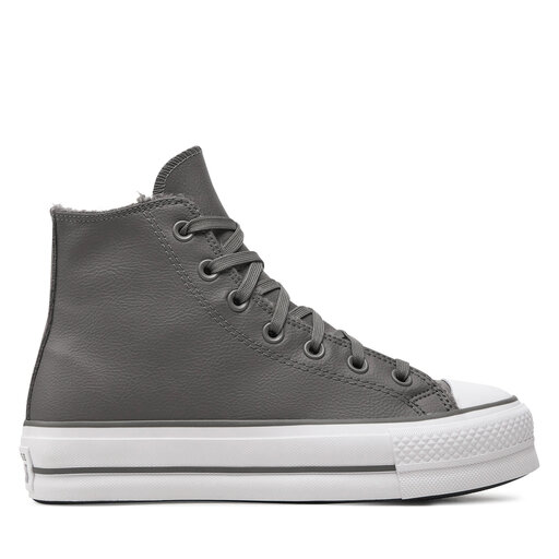 Grey leather converse sales