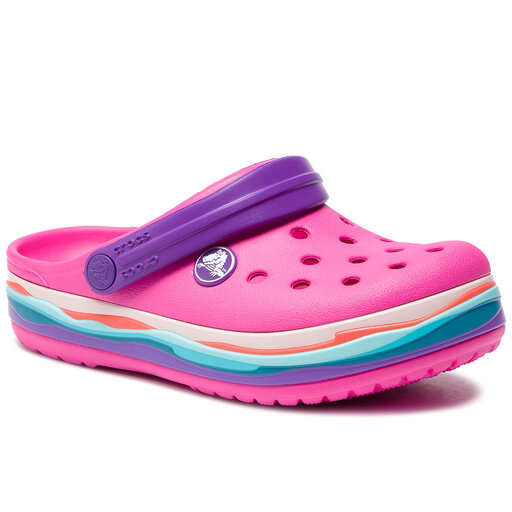 Pantoletten Crocs Crocband Wavy Band Clog K 205697 Rosa eschuhe
