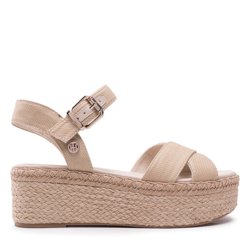 Lisse sandals with high wedge in elegant rope with rhinestones
