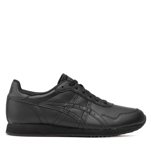 Asics black leather runners cheap