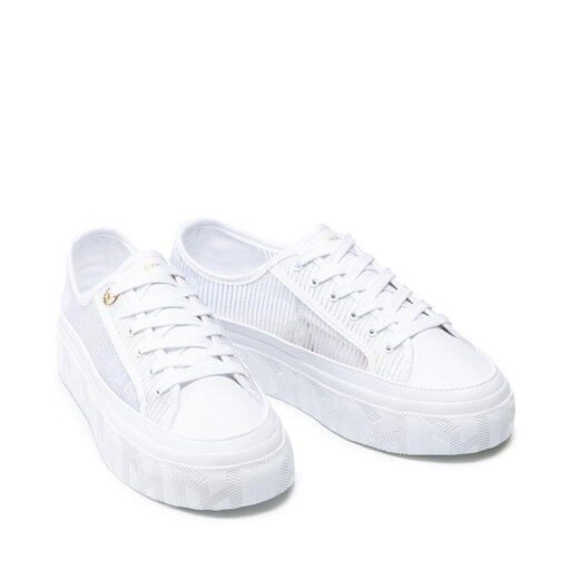 White Tommy Hilfiger Sparkle Mesh Sneakers Sneakers Aus Stoff
