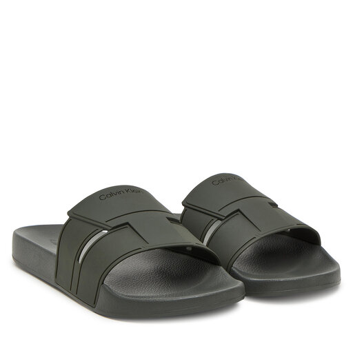 Vanilla　0206 Šlepetės Calvin Klein Pool Slide Double T HM0HM01752 Chaki