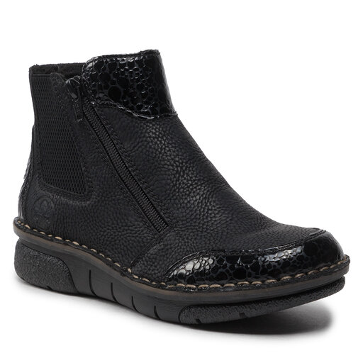 Rieker Damen Stiefeletten N2551 – Schwarz, Mit Reißverschluss & Herausnehmbarer Einlegesohle