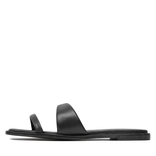 Mules sandales de bain Calvin Klein Flat Slide Lth HW0HW02071 Noir chaussures