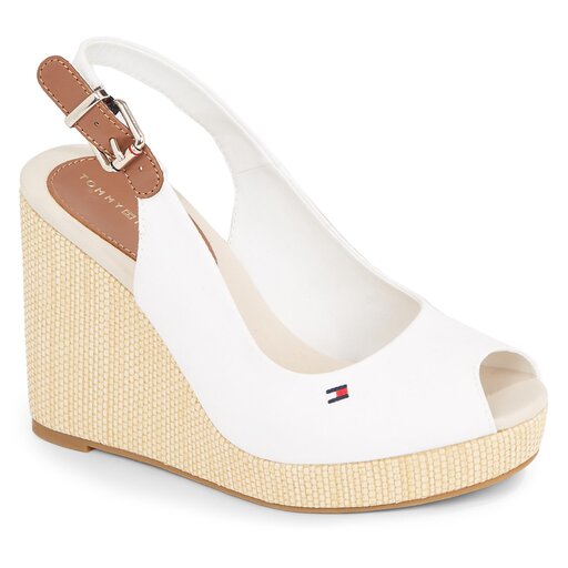 Sandales Tommy Hilfiger Iconic Elena Sling Back Wedge FW0FW04789 Ecru YBL chaussures