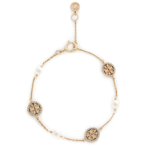 Tory burch crystal pearl deals logo bracelet