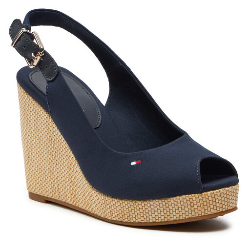 Sandales Tommy Hilfiger Iconic Elena Sling Back Wedge FW0FW04789 Bleu marine chaussures