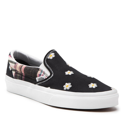 Black and white plaid vans slip ons on sale