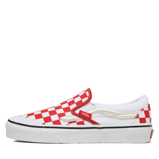 Vans red white online checkerboard slip on