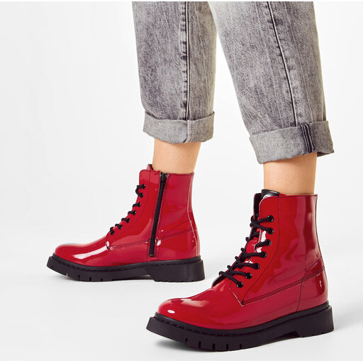 Rieker Damen Lack Boots Rot Winterschuhe Damen Stiefeletten Rieker