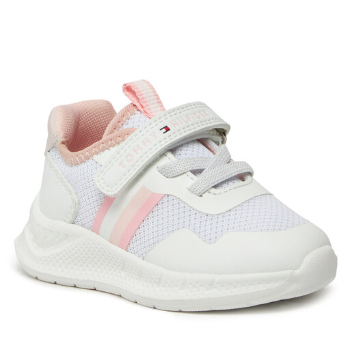 Sneaker M Cut Stripes Αθλητικά Velcro Tommy T1A9-33222-1697 Hilfiger X134 Lace-Up Low White/Pink