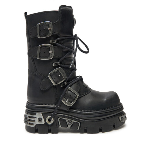 newrock M-373 サイズ37 New Rock Unisex M.373-S4 metaliczne czarne 100% skórzane