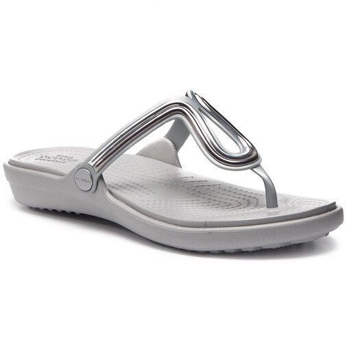 Zehentrenner Crocs Sanrah Metalblock Flat Flip W 205470 Silberfarben eschuhe