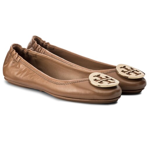 Ballerines Tory Burch Minnie Travel Ballet With Metal Logo 32880 Royal  Tan/Gold 232 • 
