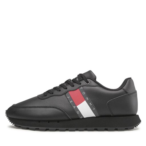 Sneakersy Tommy Jeans Leather Runner Ess EM0EM00898 Triple Black