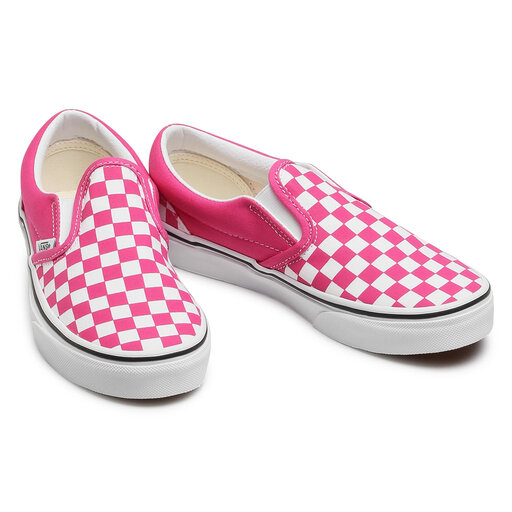 hot pink checkered vans slip on