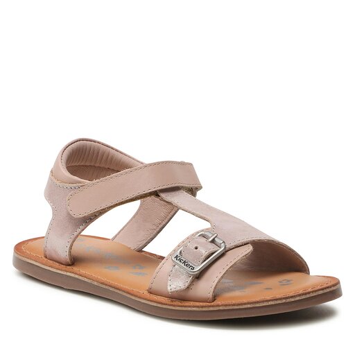 Sandali Unisex Ragazzi Pelle Kickers Platino, Sandali A Punta Aperta Bambini E Ragazzi | WhichOne Sandali Chiusura A Strappo