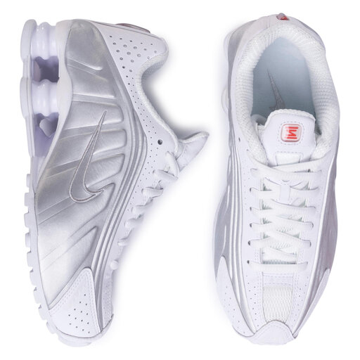 Nike Shox R4 101 White/White/Metallic Silver •