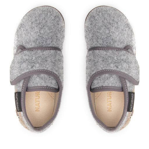 Chaussons Naturino Avec Patch Ours Et Carillon - Semelle Caoutchouc, Intérieur Tissu, Fermeture Scratch - Beige