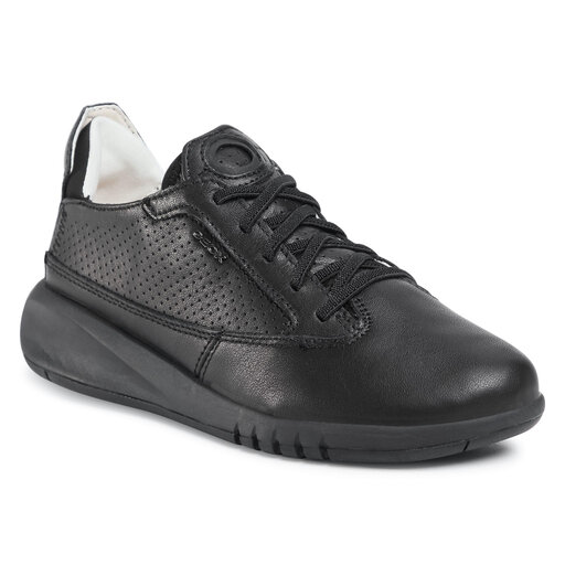 Geox D Aerantis - Sneaker Donna Basse Nere Con Suola Bianca, Traspiranti E Tecnologiche, Sistema Net-Breathing
